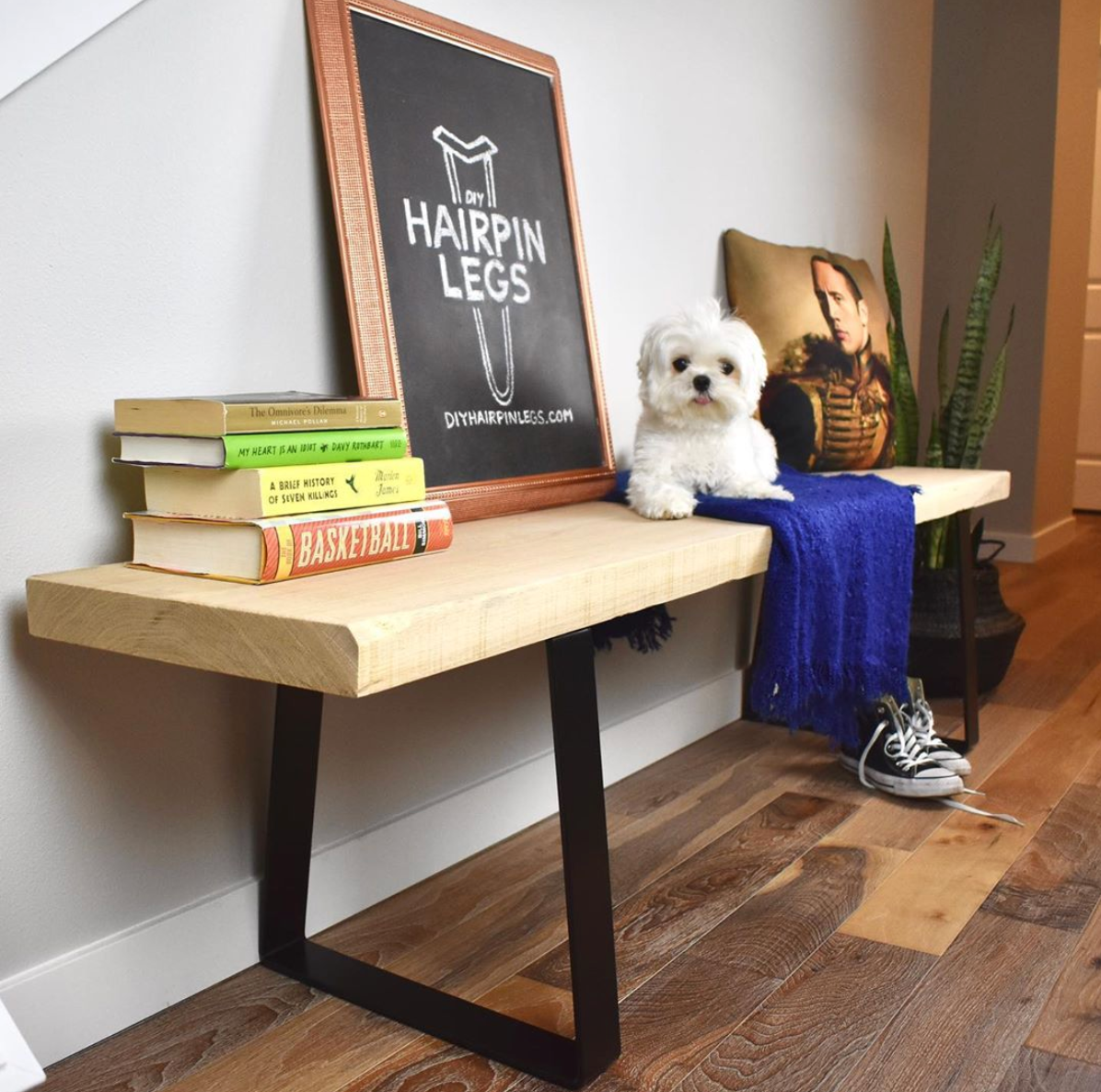 A DIYHairpinLegs Build: Bell Shape Metal Legs with White Oak Top Bench.